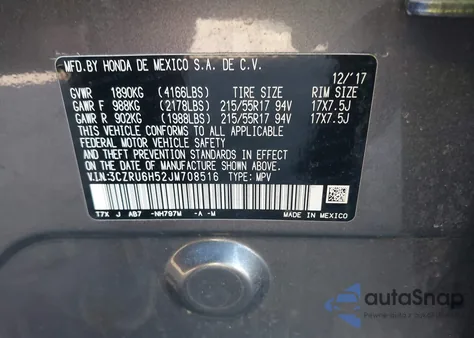 2018 Honda Hr-V Ex from USA, damaged, VIN 3CZRU6H52JM708516